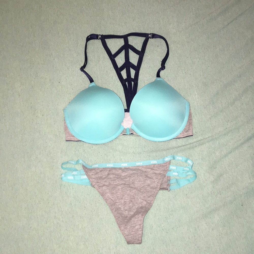 PINK baby blue bra and thong set!!!💙